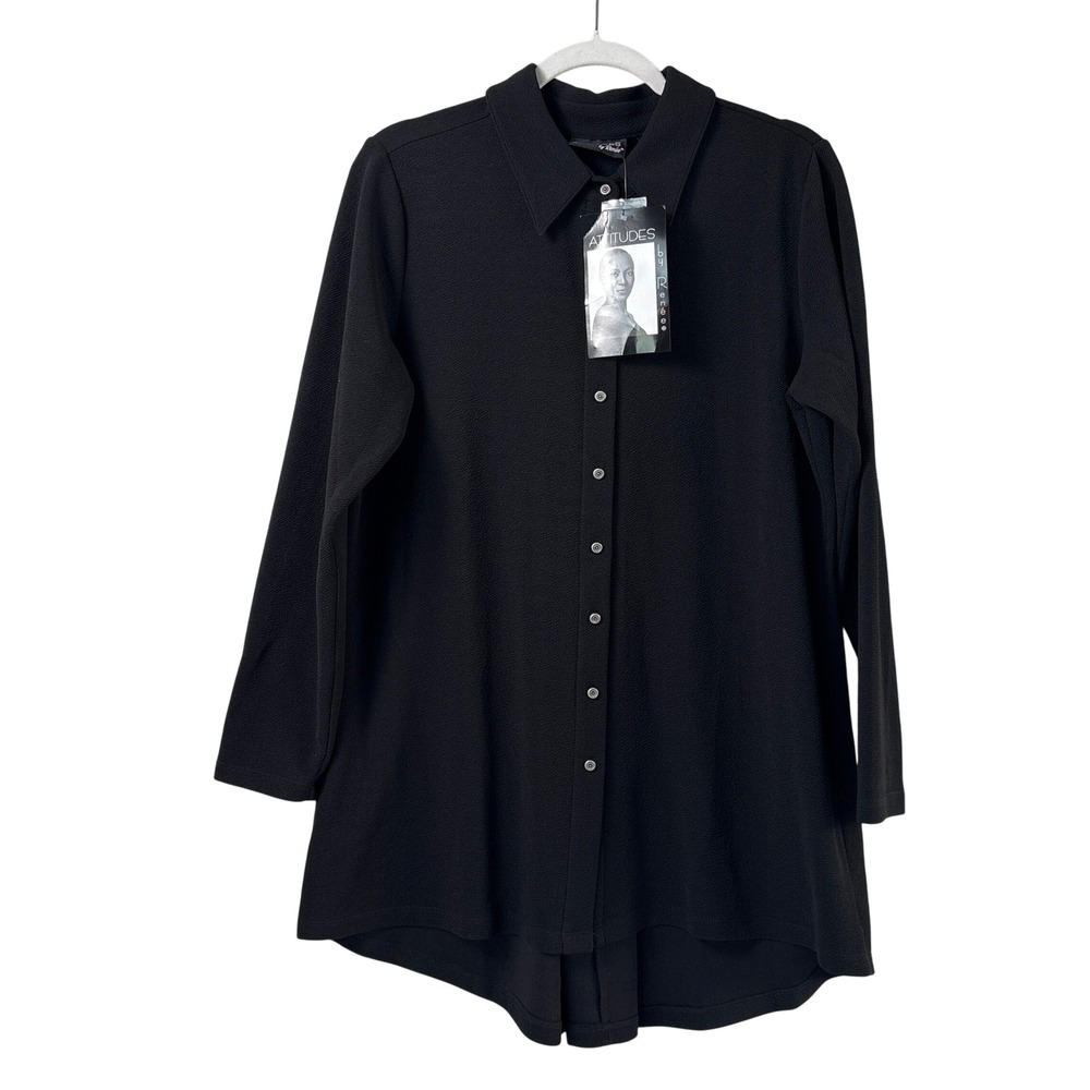 Attitudes by Renee Button Tunic Womens M Black Textured Back Zip Top A372053 NWT